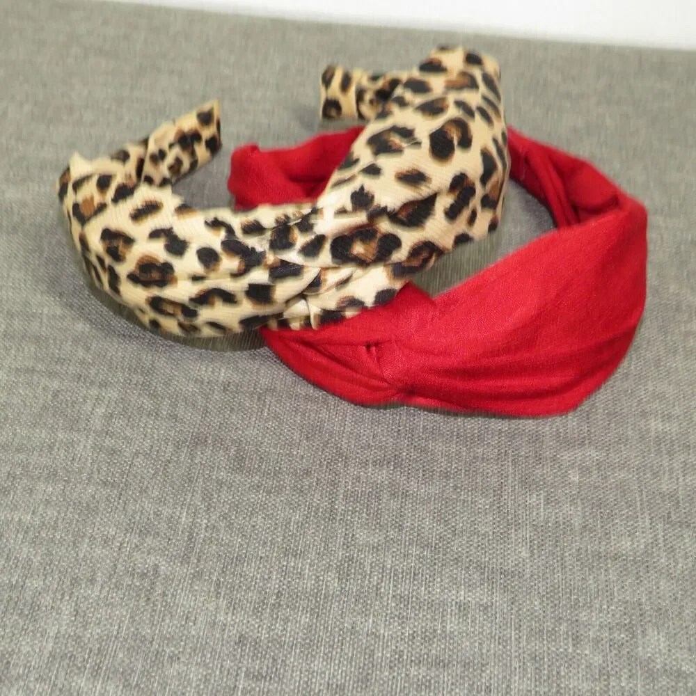 Women's Leopard Print & Red Set Of Two Headbands